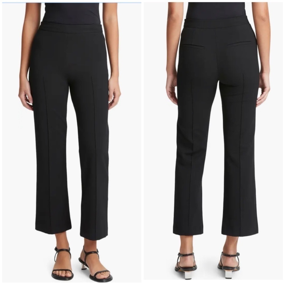 New Vince Mid Rise Pintuck Crop Flare Pant Black Cotton Blend Sz 4